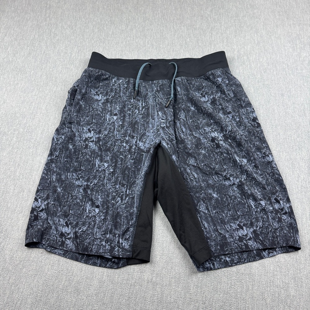 Lululemon Shorts Men Large Black Blue Pace Breaker‎ Drawstring Athletic Workout